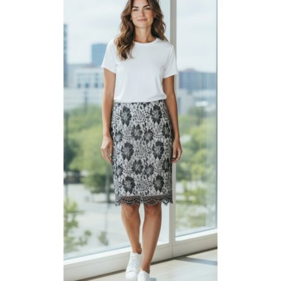 Creation L Dresses & Skirts - CREATION L Gray Floral Print Fully Lined Lace Skirt Ladies Size 10
